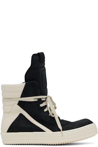 Rick Owens: Black & Off-White Hollywood Geobasket Sneakers