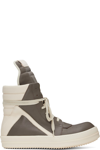 【RICK OWENS 】トープホワイト Hollywood Geobasket スニーカー Gray & Off-White Hollywood Geobasket Sneakers by Rick Owens