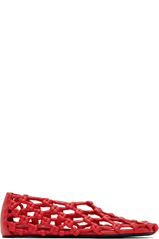 【関税込み】Jil Sander レッド Hand-Knotted フラットシューズ Jil Sander: レッド Hand-Knotted フラットシューズ | SSENSE 日本