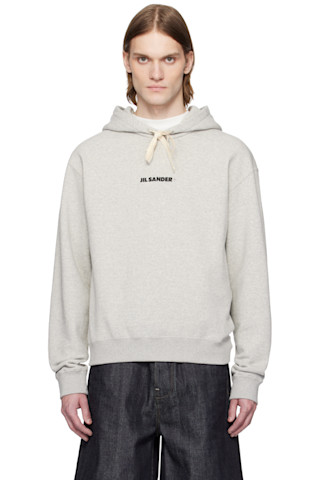 パーカー・フーディ JIL SANDER Men Hoodies J47GU0129 J20010052 Grey Gray Logo Hoodie by Jil Sander on Sale