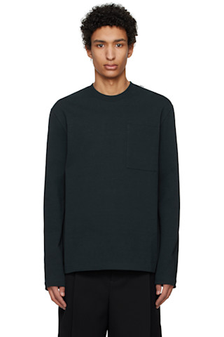 【関税込み】Jil Sander ネイビー ロゴタグ 長袖Tシャツ Jil Sanderのネイビー ロゴタグ 長袖Tシャツがセール中
