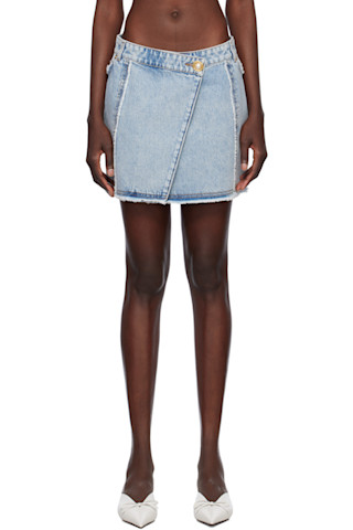 ワンピース BALMAIN Women Mid Skirts EF1R6045 KB07 6AC BLUE Blue Asymmetric Denim Miniskirt by Balmain on Sale