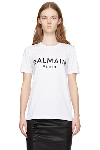 【BALMAIN】関税込☆「パリ」クルーネックTシャツ ホワイト Balmainのホワイト Balmain Paris Tシャツがセール中