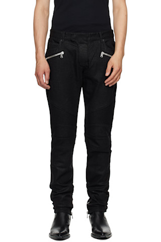 BALMAIN スリムフィットパンツ ブラック 34 Black Slim-Fit Biker Jeans by Balmain on Sale