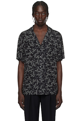 Balmain: Black All-Over 'Balmain' Label Print Shirt | SSENSE