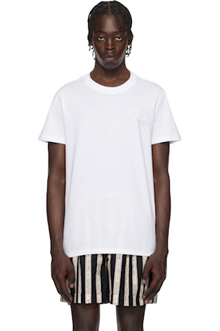 【Balmain】装飾付きコットンジャージーTシャツ Balmainのホワイト Vintage Gel Balmain Logo Tシャツがセール中