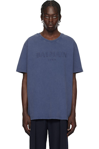 【BALMAIN】関税込☆ヴィンテージ バルマン 刺繍Tシャツ ブルー Balmainのブルー Vintage Balmain 刺繍 ルーズ Tシャツがセール中