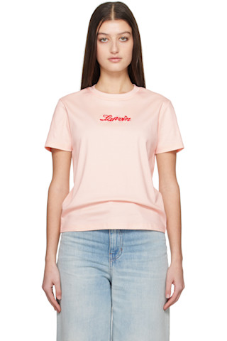 Tシャツ・カットソー LANVIN Pastel Pink Crepe Blouse Pink 'Lanvin' Embroidered T-shirt by Lanvin on Sale