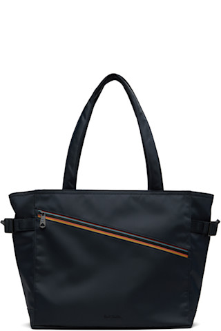 Paul Smith: ネイビー シグネチャー ストライプ トートバッグ Paul Smith: ネイビー シグネチャー ストライプ トートバッグ