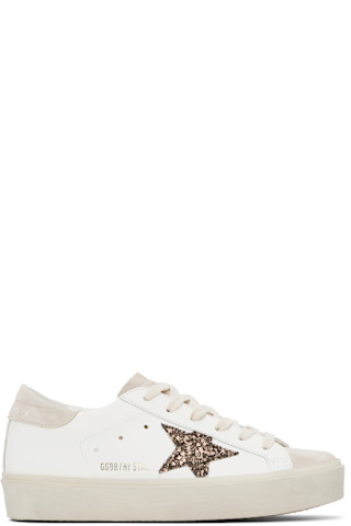 Golden Goose: White & Beige Hi Star Sneakers | SSENSE