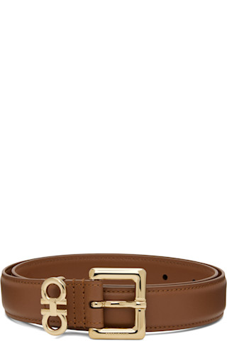 【関税込み】Ferragamo タン Double Gancini Fixed ベルト Ferragamo: タン Double Gancini Fixed ベルト | SSENSE 日本