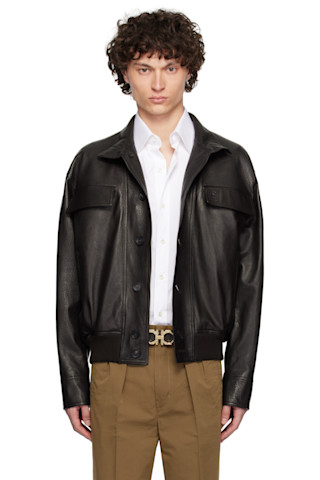 Salvatore Ferragamo ブラウンレザージャケット Salvatore Ferragamo サルヴァトーレ フェラガモ リバーシブル