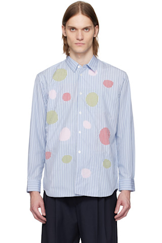 Blue Yarn Dyed Cotton Stripe Poplin & Check Shirt by Comme