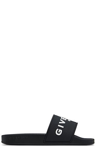 【関税込み】Givenchy ブラック ラバー プールスライド Givenchy: ブラック ラバー プールスライド | SSENSE 日本