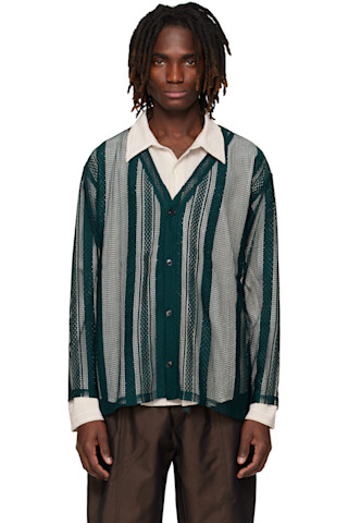 South2 West8: Green Poly Lace V-neck Cardigan | SSENSE