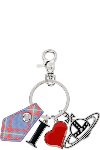 キーホルダー・キーリング Vivienne Westwood I LOVE ORB KEYRING (8203011EUS001O G301) Silver & Blue 'I Love Orb' Keychain by Vivienne Westwood on Sale