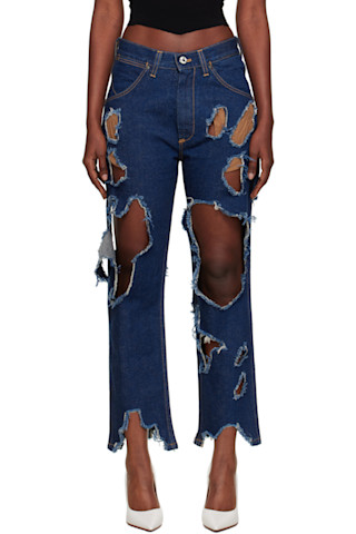 Blue Distressed Ranch Jeans by Vivienne Westwood on Sale