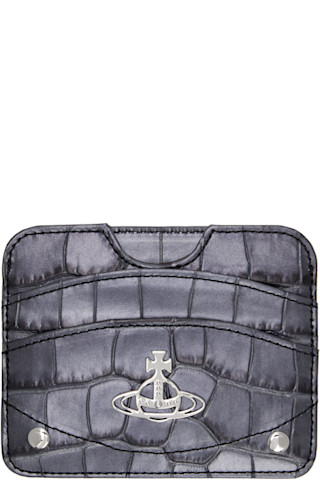 ★Vivienne Westwood★ 24SS Logo Hand Print Half Wallet 51070 Gunmetal Half Moon Flat Card Holder by Vivienne Westwood on Sale