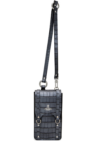 Gray Mini Max Crossbody Croc-Embossed Pouch by Vivienne
