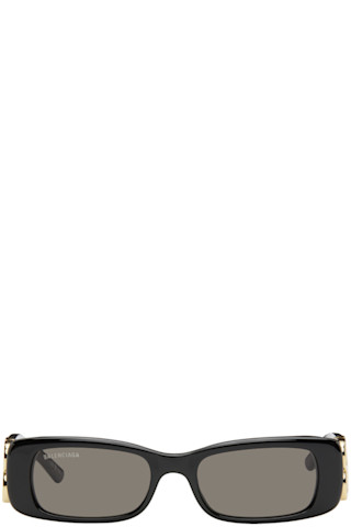 Black Dynasty Rectangle Sunglasses by Balenciaga on Sale