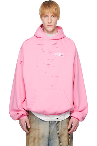 送料込+BALENCIAGA+Political Campaign Layered Hoodie Balenciaga: Pink Political Campaign Layered Hoodie | SSENSE
