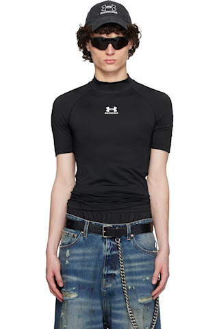 【国内発送】BALENCIAGA Under Armour モックネック Tシャツ Balenciagaのブラック Under Armourエディション モックネック T