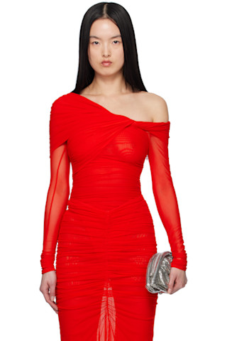 【関税込み】Mugler レッド ルーシュ ボディスーツ 251345F055000_1.jpg