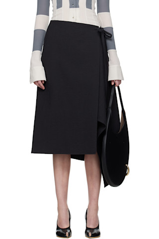 Tory Burch: Black Cotton Wrap Midi Skirt | SSENSE Tory Burch: Black Cotton Wrap Midi Skirt | SSENSE