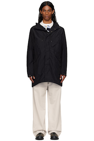 C.P. Company: Black Flatt Nylon Goggle Fishtail Parka Coat C.P. Company: Black Flatt Nylon Goggle Fishtail Parka Coat