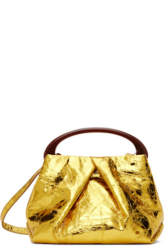 【Dries Van Noten】新作★ハンドルバッグ | ゴールド Dries Van Noten: ゴールド レザー トップハンドル バッグ