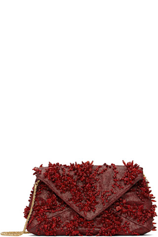 Dries Van Noten Embellished Mattelasse エンベロープバッグ Dries Van Noten: Red Small Embellished Mattelasse Envelope