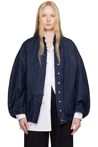 ☆DRIES VAN NOTEN☆ スタンド襟×バルーン袖デニムジャケット♪ Dries Van Notenのネイビー スナップボタン デニムジャケットが