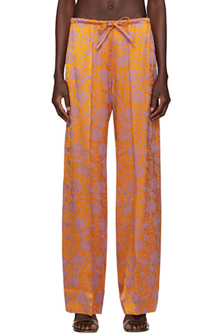 【関税込み】Dries Van Noten オレンジ ジャカード トラウザーズ Dries Van Noten: オレンジ ジャカード トラウザーズ | SSENSE 日本