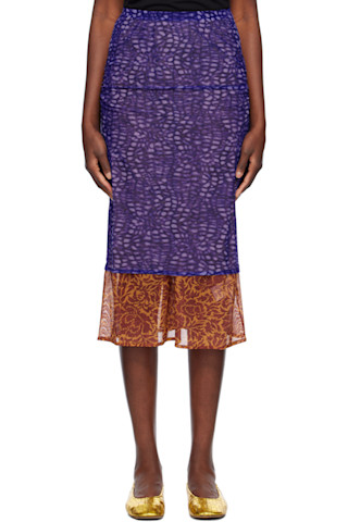 Purple & Orange Mesh Midi Skirt by Dries Van Noten on Sale