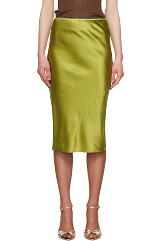 【関税込み】Dries Van Noten カーキ シルク ミディアムスカート 251358F092030_1.jpg