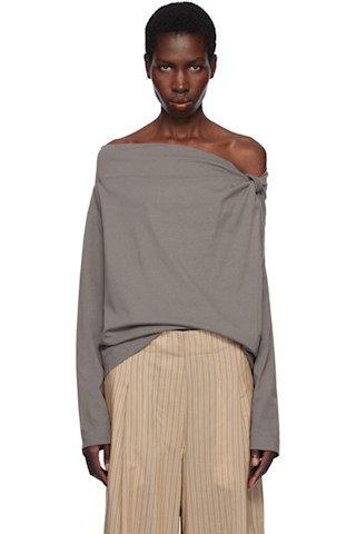 Dries Van Noten: Taupe Off-Shoulder Top | SSENSE Dries Van Noten: Taupe Off-Shoulder Top | SSENSE