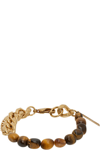 Gold & Brown Stone Chain Bracelet by Dries Van Noten on Sale
