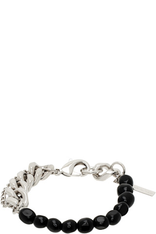DRIES VAN NOTEN | STONE CHAIN BRACELET BLACK ブレスレット Silver & Black Stone Chain Bracelet by Dries Van Noten on Sale
