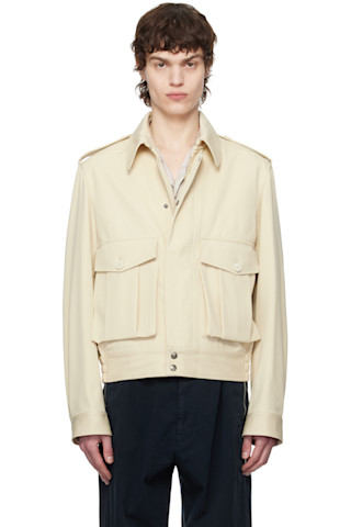 DRIES VAN NOTEN カジュアルジャケット 100%ウール Dries Van Noten: カーキ ギャザー コート | SSENSE 日本
