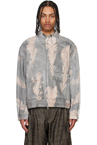 Dries Van Noten: Gray & White Printed Jacket | SSENSE Dries Van Noten: Gray & White Printed Jacket | SSENSE