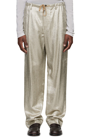 送料関税込み Dries Van Noten ドローストリング トラウザーズ Dries Van Notenのシルバー ドローストリング トラウザーズが