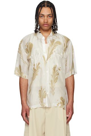 Dries Van Noten: ベージュ&オフホワイト ハンドプリント Dries Van Noten: ベージュ&オフホワイト ハンドプリント
