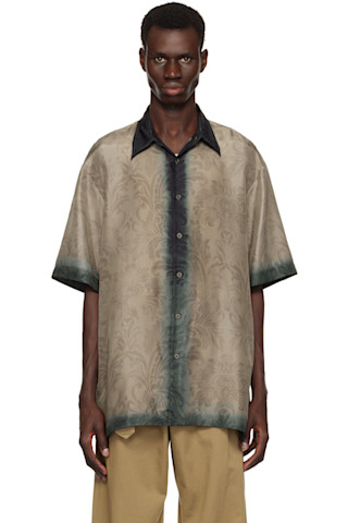 【関税込み】Dries Van Noten カーキ プリント コットン Tシャツ 251358M192069_1.jpg