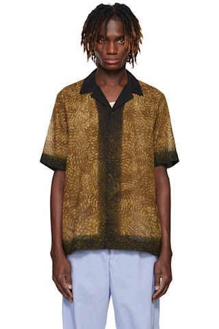 【DRIES VAN NOTEN】ハーフボタン Tシャツ Brown 送料関税込 Tan Boxy Cotton Shirt by Dries Van Noten on Sale