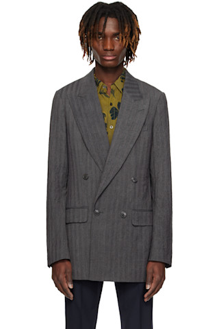 Dries Van Noten: グレー ダブルジャケット | SSENSE 日本