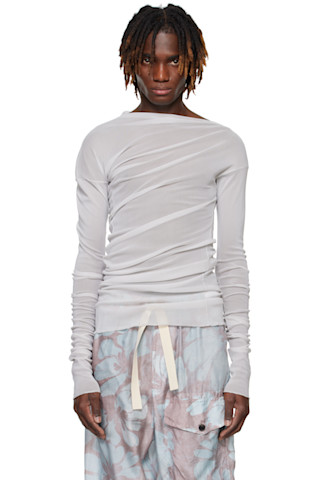 【関税込み】Dries Van Noten グレー シアー ドレープ Tシャツ 251358M213009_1.jpg