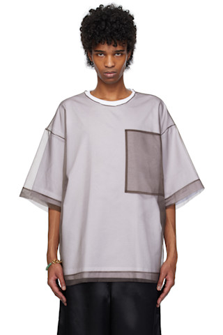 正規 DRIES VAN NOTEN Sheer Draped T-shirt Dries Van Noten Brown Sheer Draped T-shirt Dries Van Noten