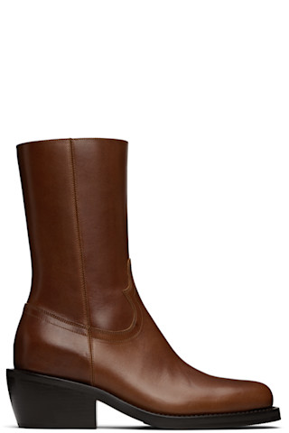 Dries Van Noten: タン レザー ブーツ | SSENSE 日本