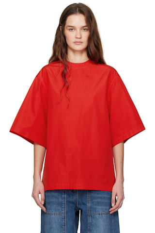 CO レッド オーバーサイズ ポプリン Tシャツ CO: レッド オーバーサイズ ポプリン Tシャツ | SSENSE 日本