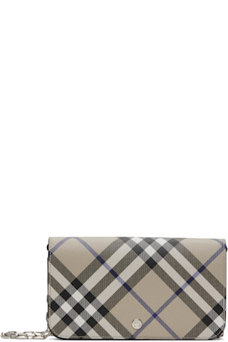 ★Burberry★ Beige チェーンショルダー付き チェックウォレット Burberry: Beige Check Chain Strap Wallet Bag | SSENSE